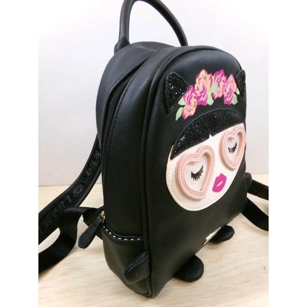 Luv Betsey by Betsey Johnson Womens Backpack Purse Black with Face Cat Ears Feet